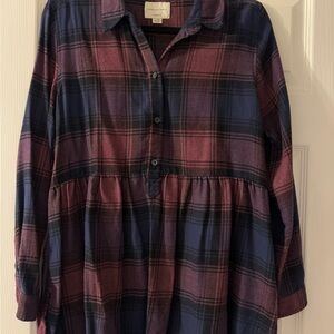 American Eagle Outfitters Plaid Tunic - Navy and Burgundy